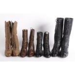 Four pairs of ladies lace-up boots, including: a pair of Edwardian soft tan leather boots, a pair of