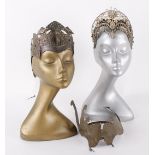 A 1920s bronze coloured metal headdress; together with a sparkling metal and paste theatrical