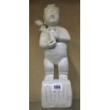 A Chinese pottery standing figure, holding vase, with child, white glazed,34cm high