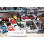 A quantity of model cars, bikes and military vehicles, some boxed to include a 1964 Ford Mustang etc