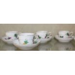 Seven Herend porcelain teacups and eight saucers, vine pattern