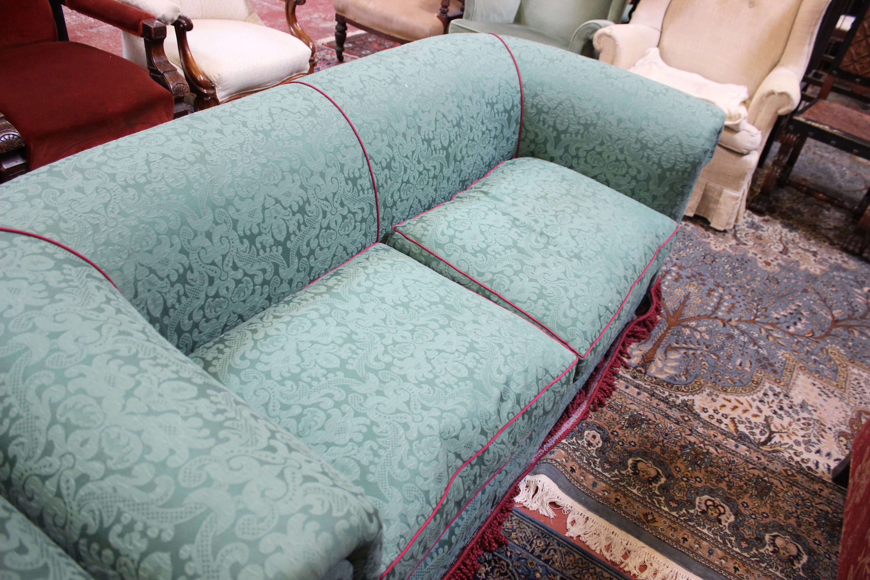 A pair of two green upholstered sofas each 201cm length - Image 2 of 2