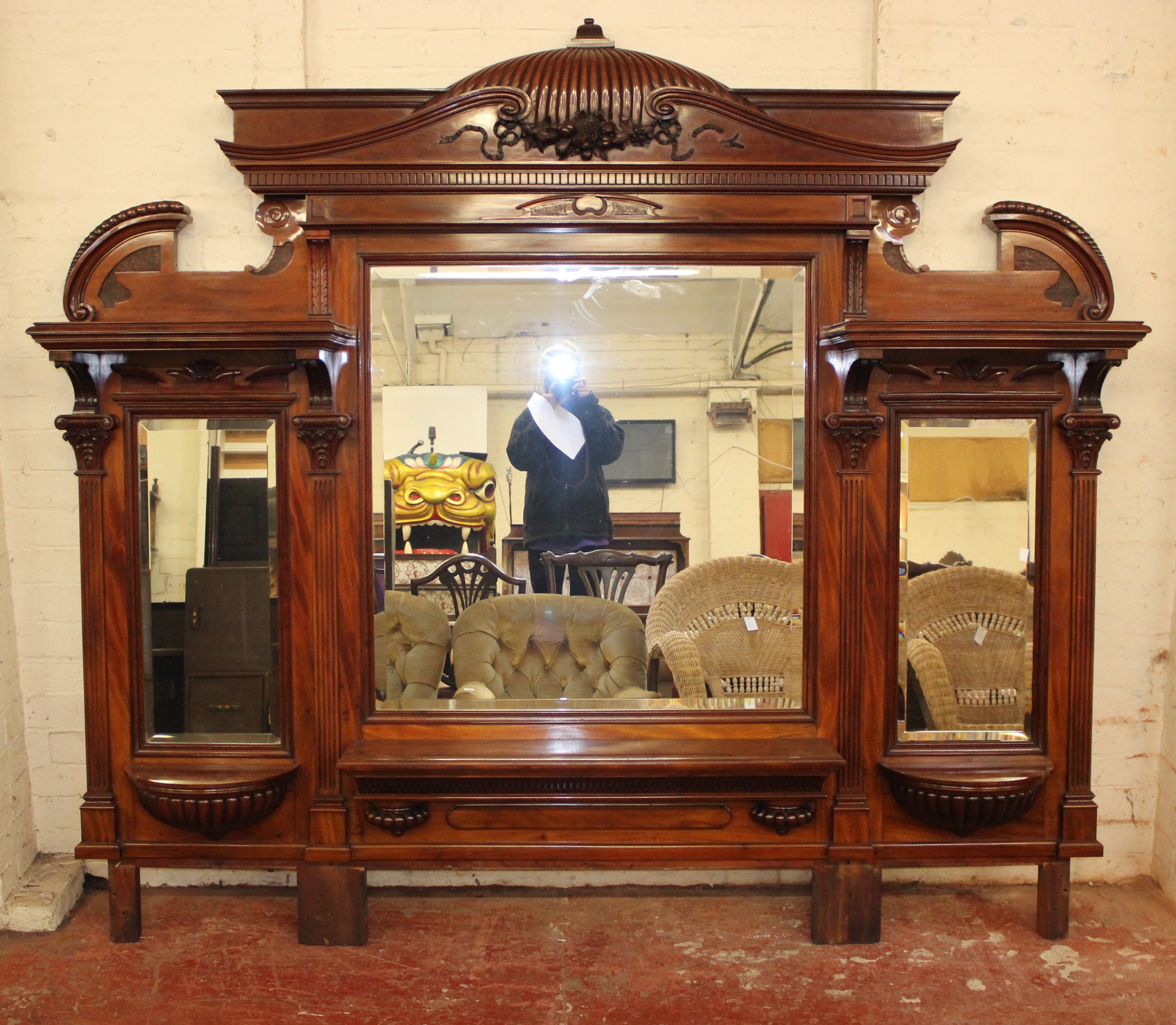 A late Edwardian mahogany mirror back sideboard of large proportions with drawers and cupboards
