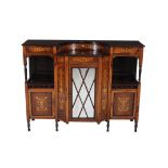 A Victorian rosewood and inlaid side cabinet, circa 1870, of break-front outline, with central
