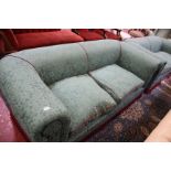 A pair of two green upholstered sofas each 201cm length