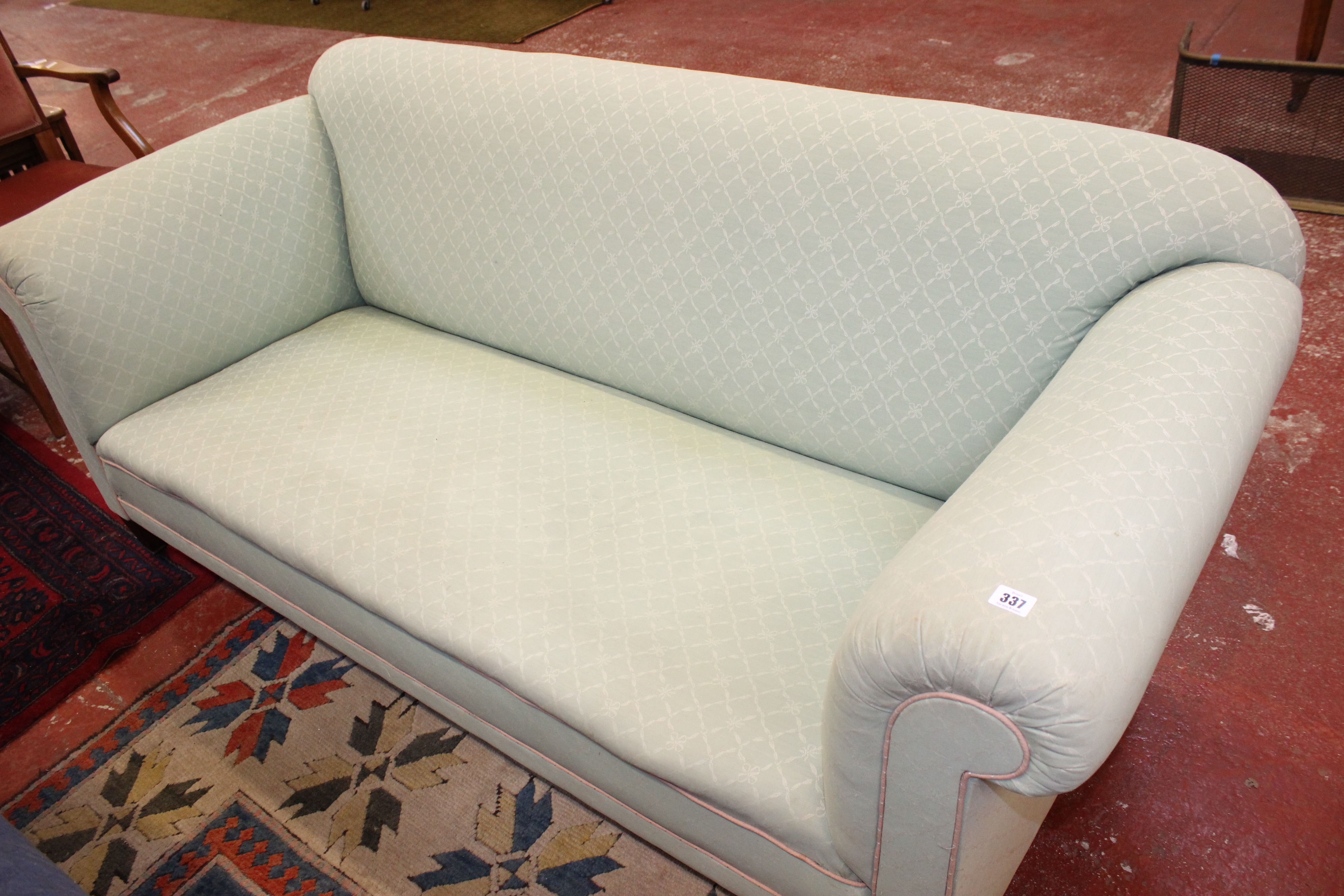 An early 20th Century sofa with green upholstery 186cm wide and an early 20th Century sofa with blue