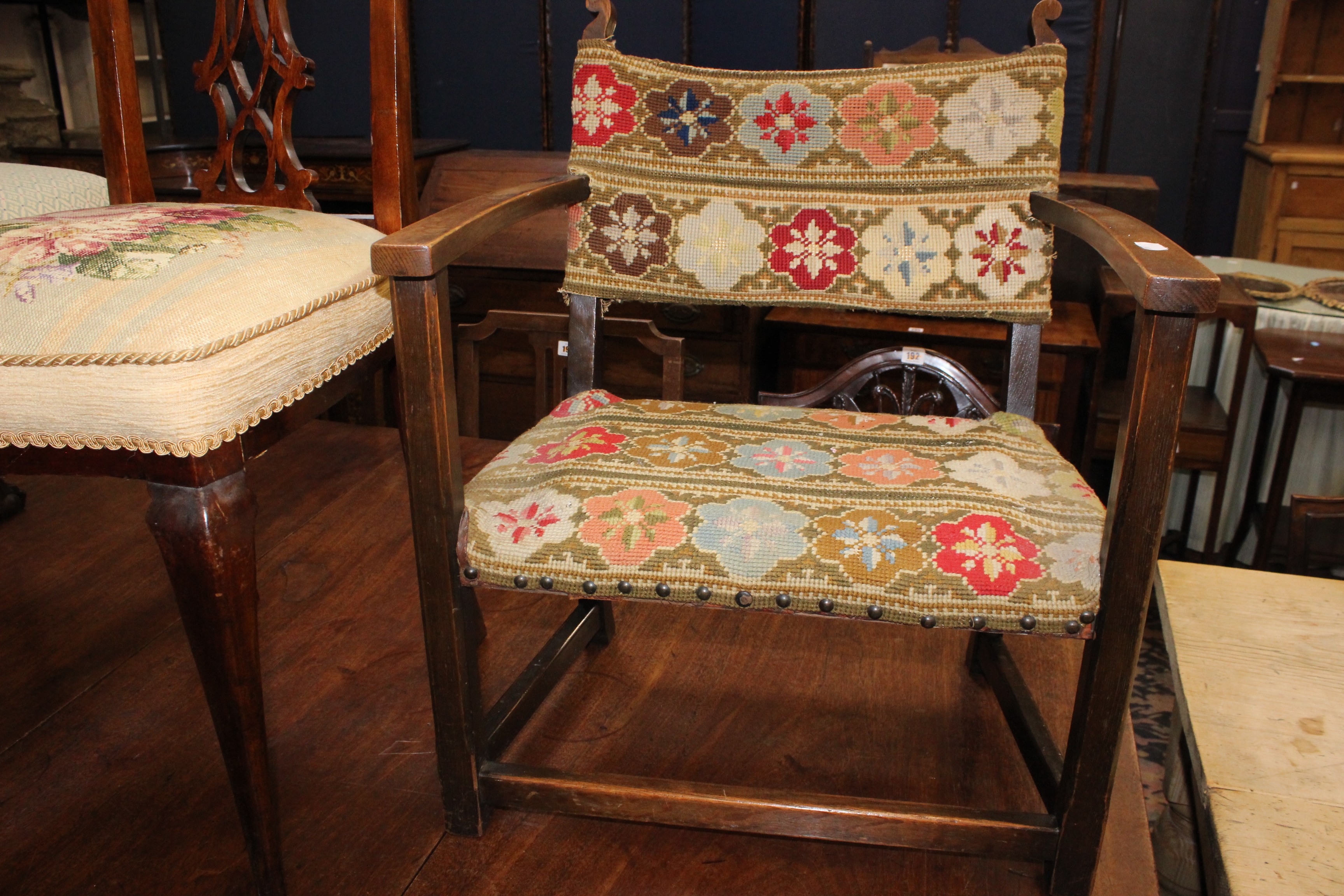 A George II style stool, with shell carved cabriole legs and ball and claw feet, an Edwardian - Image 2 of 2