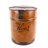 A late Victorian tin simulated oak flour bin with hinged lid