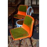 A pair of painted bentwood chairs and four stacking chairs