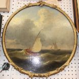 William Garthwaite (fl.1860-1889)SeascapeOil on board, circularInitialled lower right37cm in