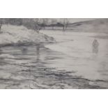 Norman Wilkinson (1878-1971)Fisherman wading in a river Graphite on wove paper21cm x 32.5cm