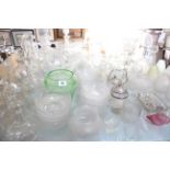 A quantity of assorted glassware and glass lamp shades