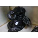 An elephant mask lidded box, 19cm high approx. an elephant decorated desk tidy, an elephant