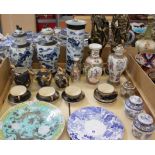 A quantity of Oriental ceramics, a pair of blue and white vases, ginger jars, Japanese tea set etc