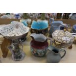 A quantity of 19th Century ceramics, Victorian jugs, vases etc