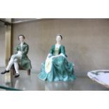 Two Royal Doulton figures, a plate and a Sitzendorf planter