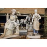 Three Spanish style figurines, the blacksmith and a young girl with child