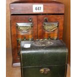 A walnut jewellery box and a glass scent box in a leather case (2)