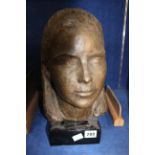 Painted plaster head of a young girl, 32cm