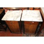 Two marble topped small bedside cabinets each 42cm wide