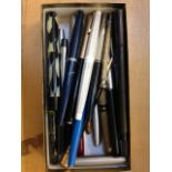 A quantity of fountain and other pens, to include Parker, Sheaffer and a Wembley 1925 propelling