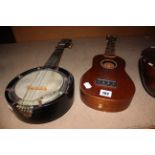 An Italian Mandolin, a Zither, a ukulele and banjo