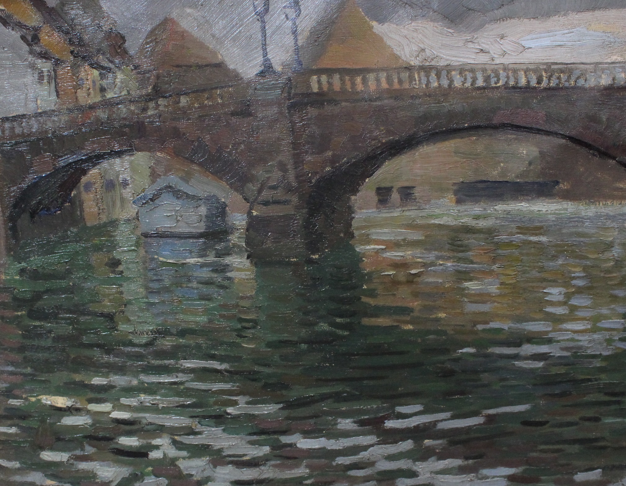 An oil on board of a bridge and two prints (af) (3)