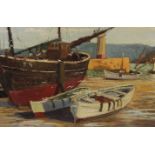 R.D.Burt (20th Century)Harbour sceneOil on canvasUnframedSigned;And a small oil landscape (2)