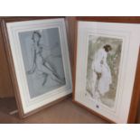 Dennis Gilbert nude study watercolour, signed, 29cm x 16.5cm and another unsigned ink nude study (