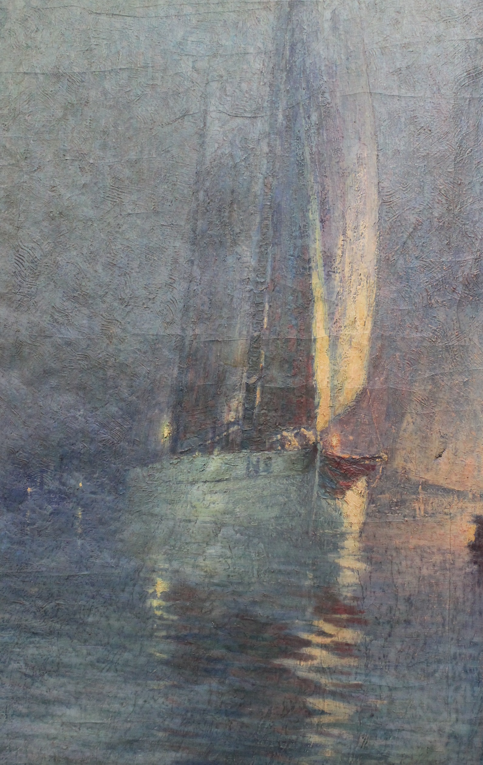 Continental School (20th Century)Boats moored at duskOil on canvasSigned indistinctly lower