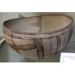 Bronze age pottery bowl of Cyprus, bands and stripes of lattice patters, 18cm in diameter with