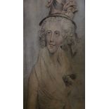 In the manner of John Downman Half length portrait of a ladyWatercolourSigned J Downman 1796 lower