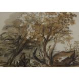 Paul Sandby (1725-1809)On horseback through the woodsCharcoal and brown wash11.5cm x 15.