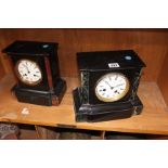 Two black slate mantel clocks