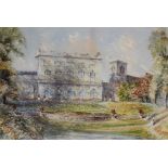 G... Blair (19th Century)Manor with ladies walking in the gardensWatercolourSigned lower left and