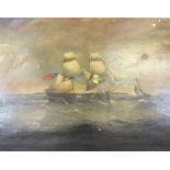 English SchoolShips at seaOil on canvasUnsignedUnframed76.5cm x 101.5cm