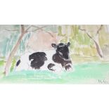 Marie Lucie Nessi-Valtat (French, 1910-1993)'A Freisian Cow Lying Down'WatercolourSigned in pencil