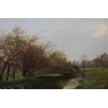 Charles Low (fl. 1870-1902) River landscape with treesOil on canvasSigned29cm x 45cm