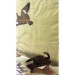 A Japanese Painting in ink and colours on textile (silk) depicting an eagle capturing its prey, a
