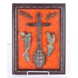 [Militaria] An Unusual Great War Memorial Probably French, trench relics, mounted for display, a