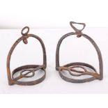 [Militaria] A Rare Pair of Wrought Iron Riding Stirrups Early 18th Century decorated with a broad