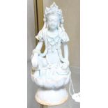 A pale blue glazed stoneware Qingbai-type Guanyin, 20th Century, 17cm high