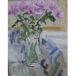 Peter Young (20th Century) 'Flowers in Green vase'Oil on canvasInitialled PY49.5cm x 39.5cm