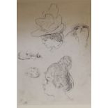 Pompoe Mariani (1857 -1927)Profile studies of a ladies headInk drawingSigned 21cm x 15.5cm