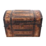 A metal bound trunk with domed lid 91cm wide