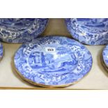 Set of ten Spode blue and white plates, gilt edges, 23cm in diameter