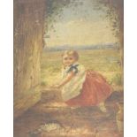 A Victorian oil on canvas young child in a doorway, 21.5cm x 16.5cm