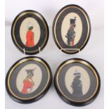 Four military silhouettes , oval, 18cm x 11cm