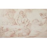 A lady and boy resting in pasture with sheep, red chalk drawing, signed Gill 1792 lower left, 24cm x