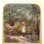 James Curnock (1812-1870)Father and child in a woodlandOil on boardSigned and dated 1857 lower